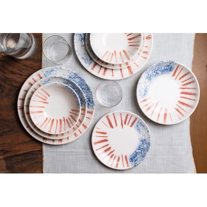 Jídelní sada 24 ks bílá/červená/modrá /porcelán