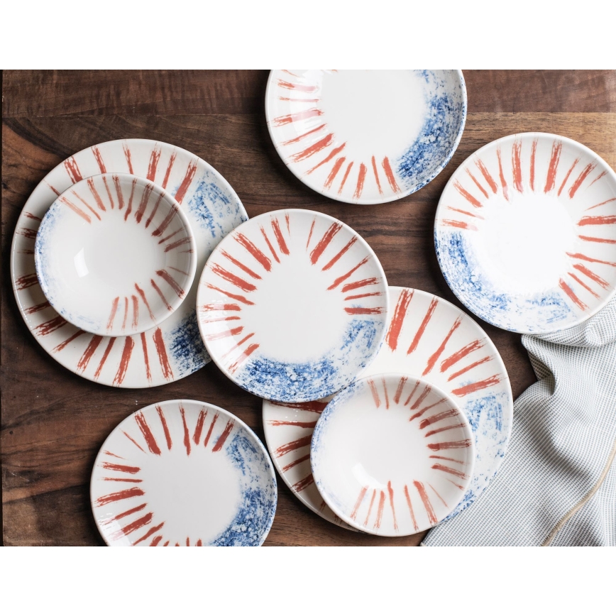 Jídelní sada 24 ks bílá/červená/modrá /porcelán