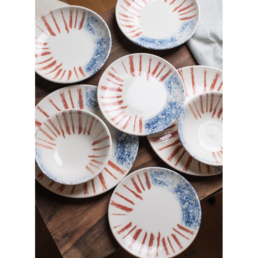 Jídelní sada 24 ks bílá/červená/modrá /porcelán