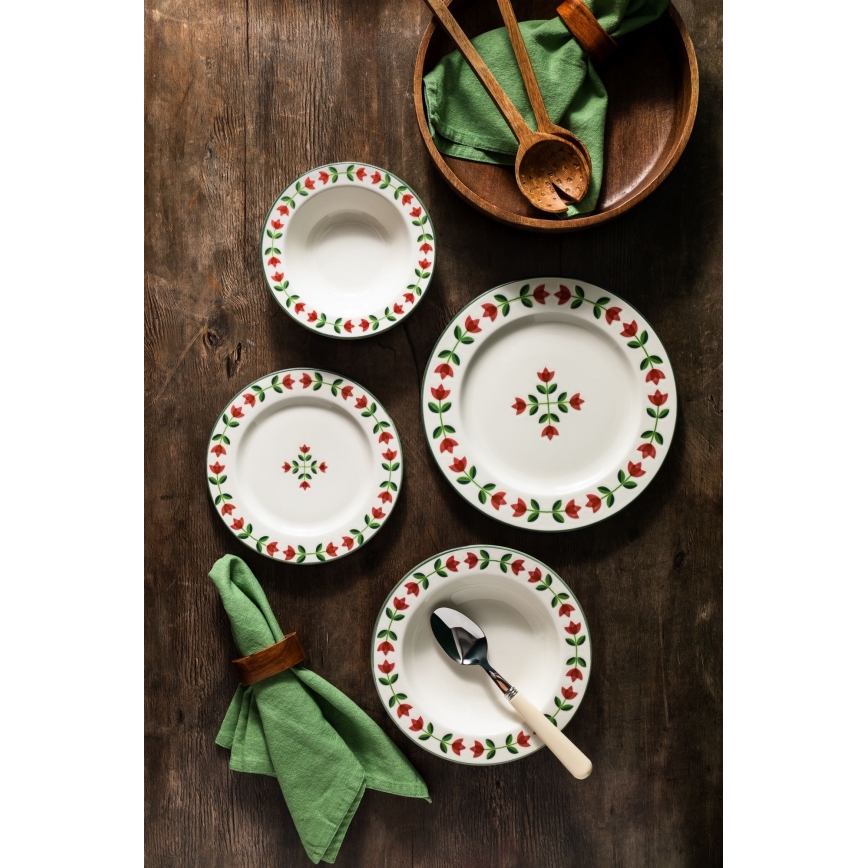Jídelní sada 24 ks bílá/červená/zelená/porcelán