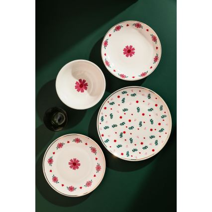 Jídelní sada 24 ks bílá/červená/zelená/porcelán