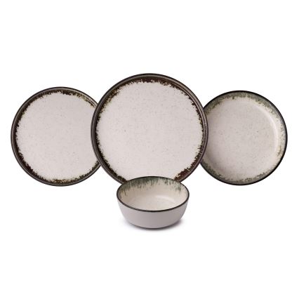 Jídelní sada 24 ks bílá/hnědá/porcelán