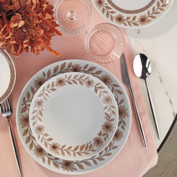 Jídelní sada 24 ks bílá/hnědá/porcelán