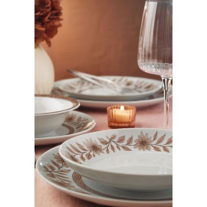 Jídelní sada 24 ks bílá/hnědá/porcelán