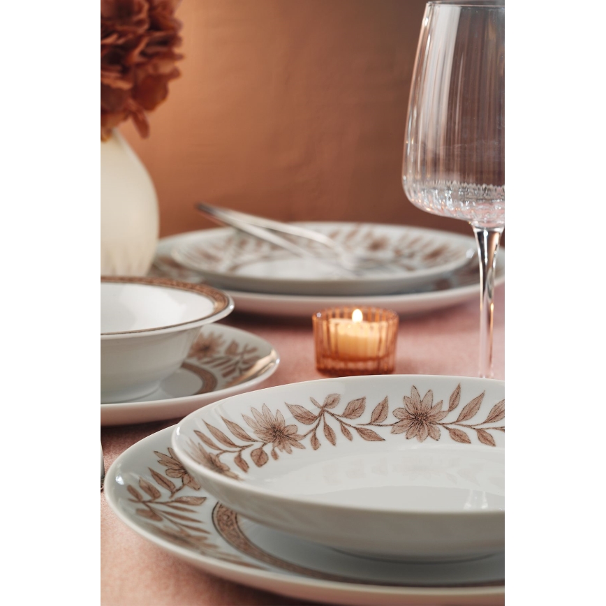 Jídelní sada 24 ks bílá/hnědá/porcelán