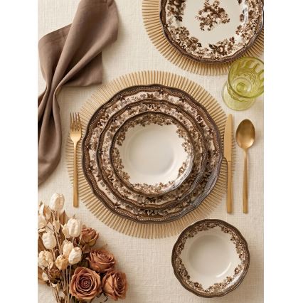 Jídelní sada 24 ks bílá/hnědá/porcelán
