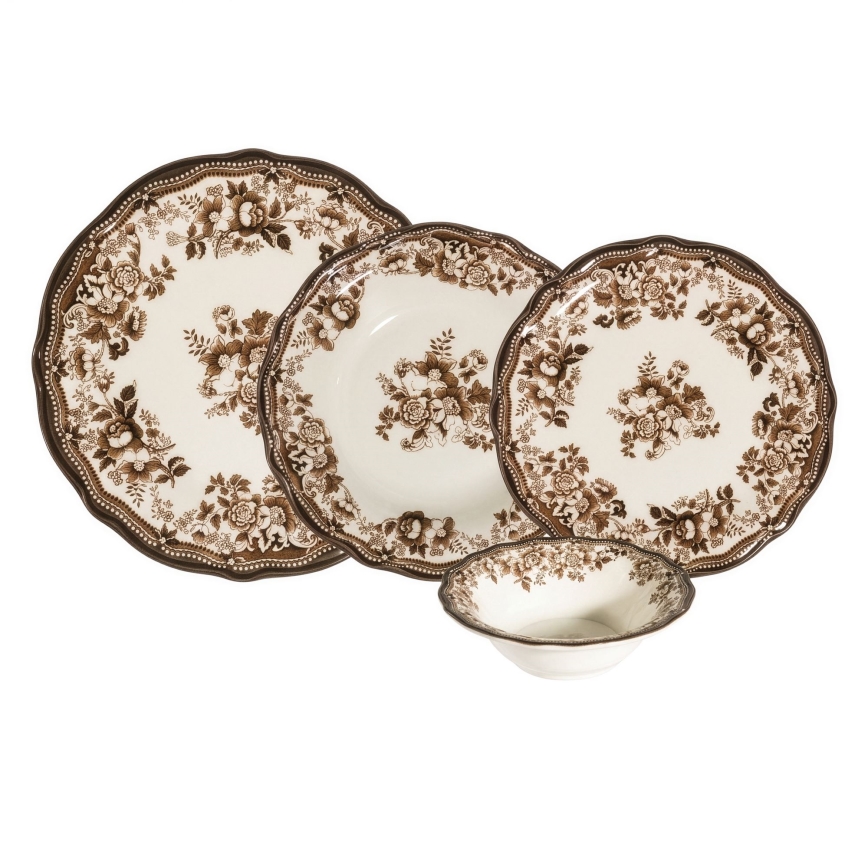 Jídelní sada 24 ks bílá/hnědá/porcelán
