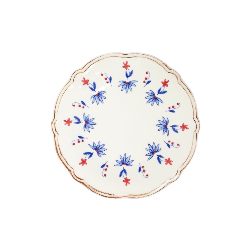 Jídelní sada 24 ks bílá/modrá/červená/porcelán