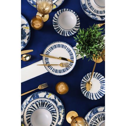 Jídelní sada 24 ks bílá/modrá/kamenina