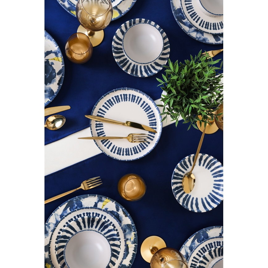 Jídelní sada 24 ks bílá/modrá/kamenina