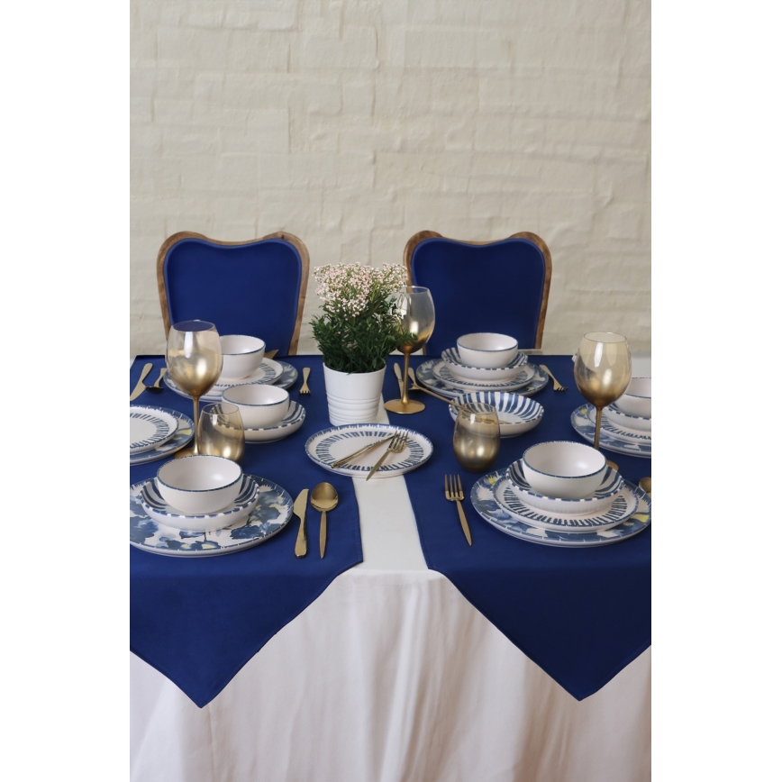 Jídelní sada 24 ks bílá/modrá/kamenina