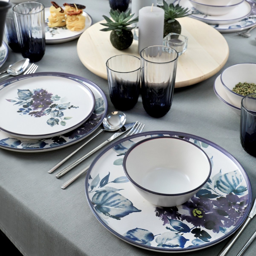 Jídelní sada 24 ks bílá/modrá/keramika