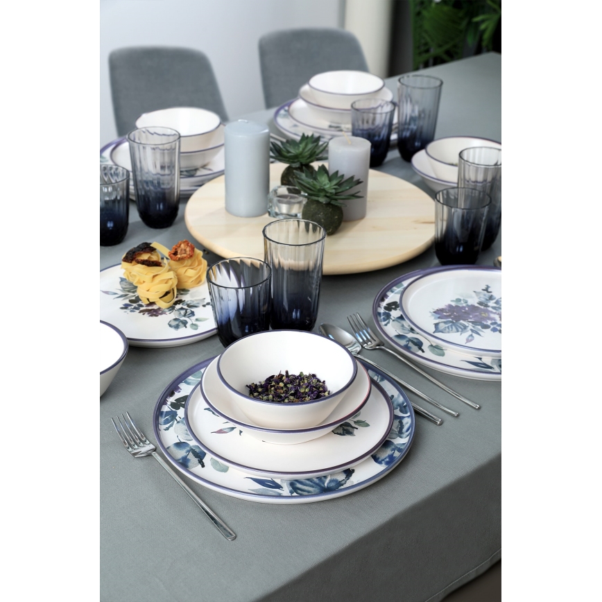 Jídelní sada 24 ks bílá/modrá/keramika