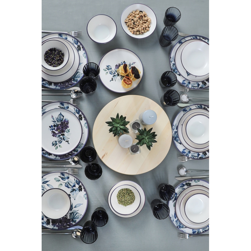 Jídelní sada 24 ks bílá/modrá/keramika