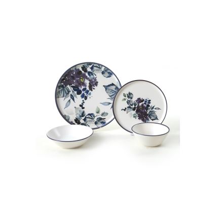 Jídelní sada 24 ks bílá/modrá/keramika