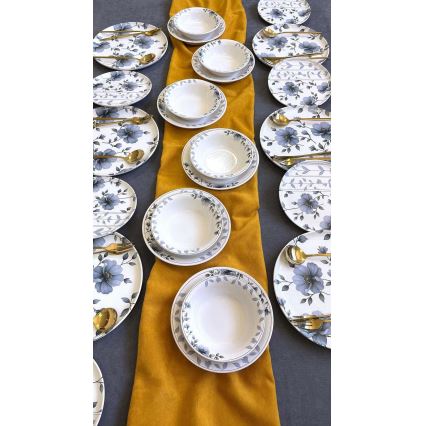 Jídelní sada 24 ks bílá/modrá/keramika
