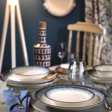 Jídelní sada 24 ks bílá/modrá/porcelán
