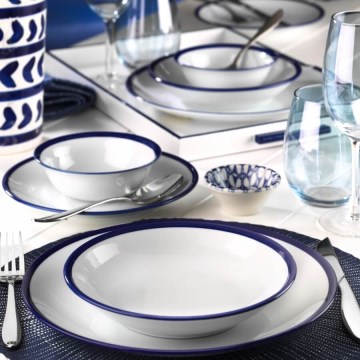 Jídelní sada 24 ks bílá/modrá/porcelán