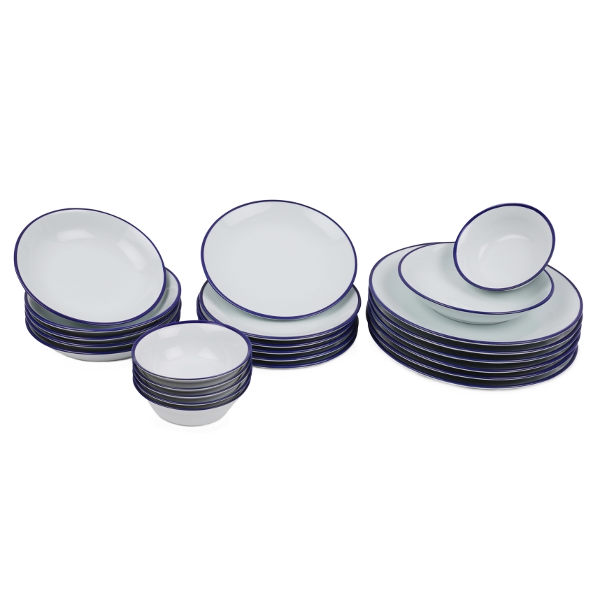 Jídelní sada 24 ks bílá/modrá/porcelán