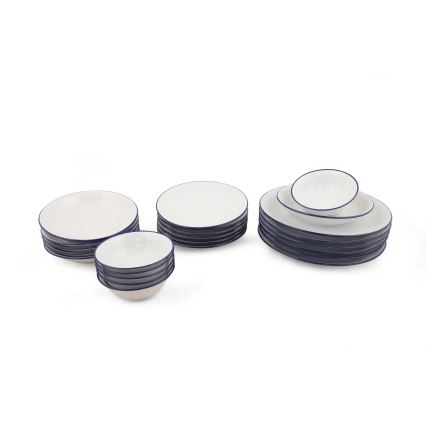 Jídelní sada 24 ks bílá/modrá/porcelán