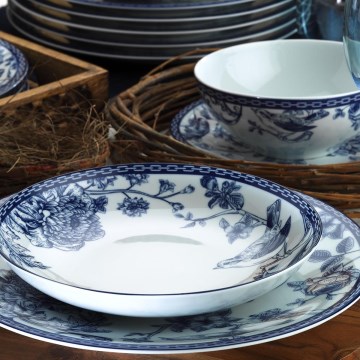 Jídelní sada 24 ks bílá/modrá/porcelán
