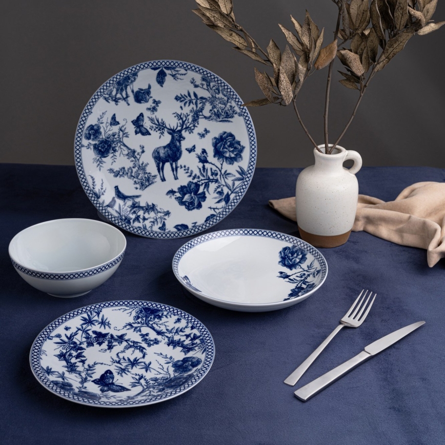 Jídelní sada 24 ks bílá/modrá/porcelán