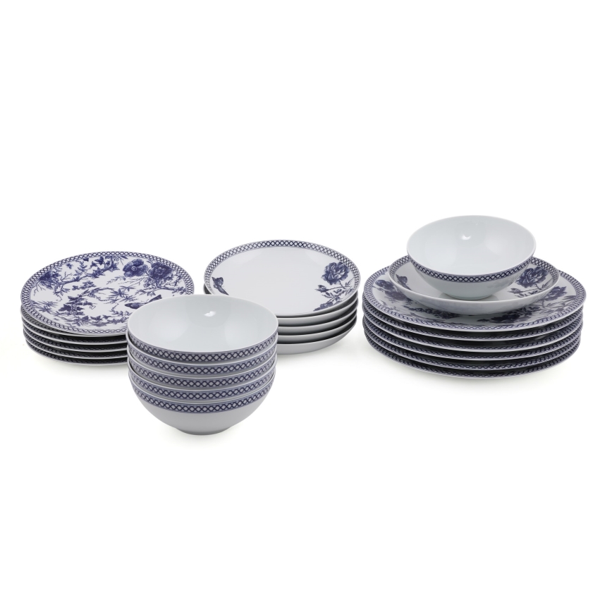 Jídelní sada 24 ks bílá/modrá/porcelán