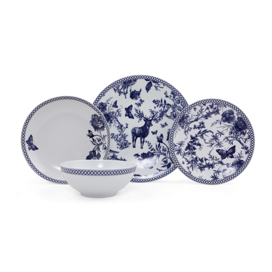 Jídelní sada 24 ks bílá/modrá/porcelán