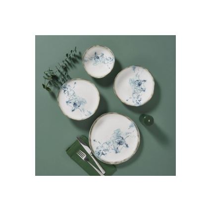 Jídelní sada 24 ks bílá/modrá/porcelán