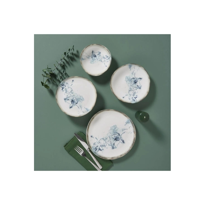 Jídelní sada 24 ks bílá/modrá/porcelán