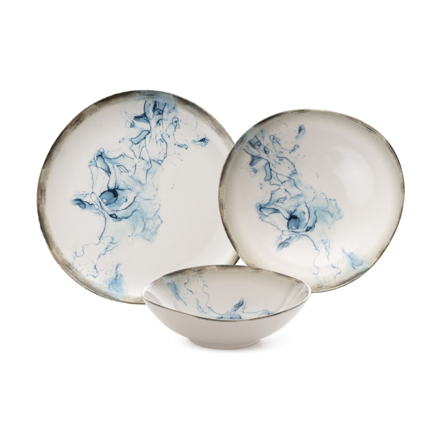 Jídelní sada 24 ks bílá/modrá/porcelán