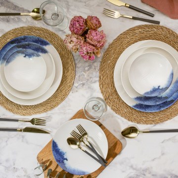 Jídelní sada 24 ks bílá/modrá/porcelán