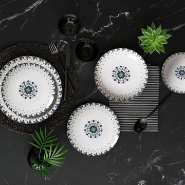 Jídelní sada 24 ks bílá/modrá/porcelán