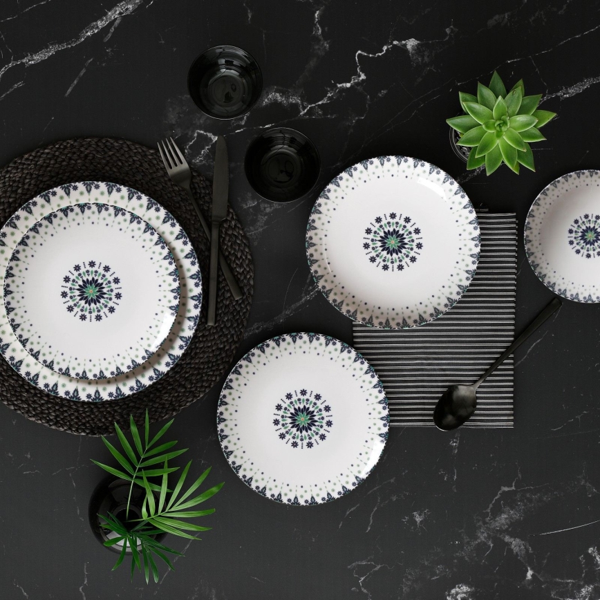 Jídelní sada 24 ks bílá/modrá/porcelán