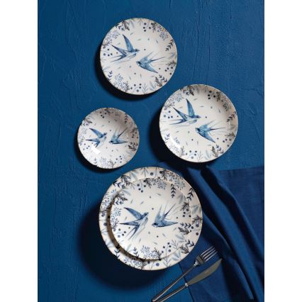 Jídelní sada 24 ks bílá/modrá/porcelán