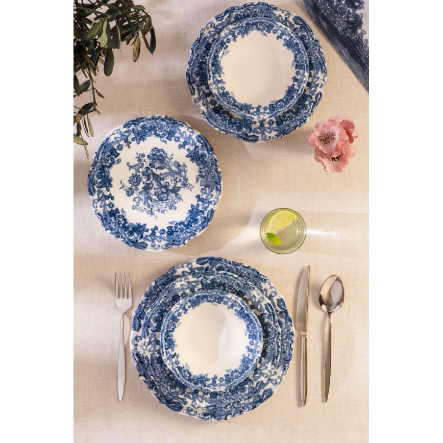Jídelní sada 24 ks bílá/modrá/porcelán