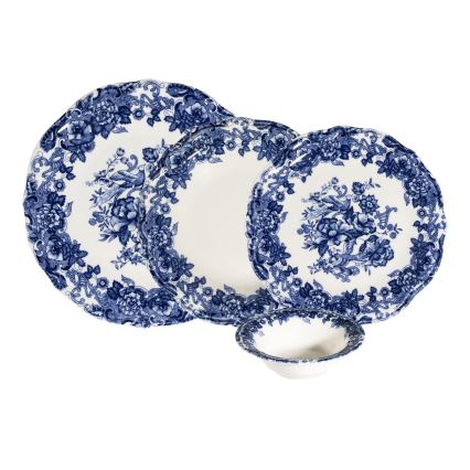 Jídelní sada 24 ks bílá/modrá/porcelán