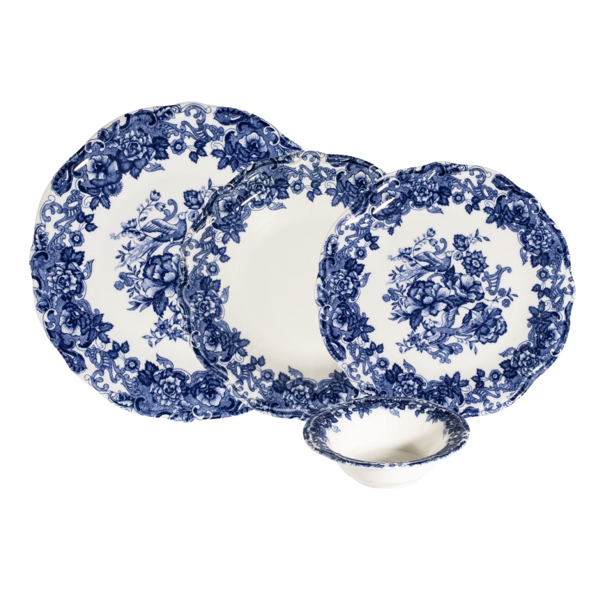 Jídelní sada 24 ks bílá/modrá/porcelán