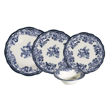Jídelní sada 24 ks bílá/modrá/porcelán