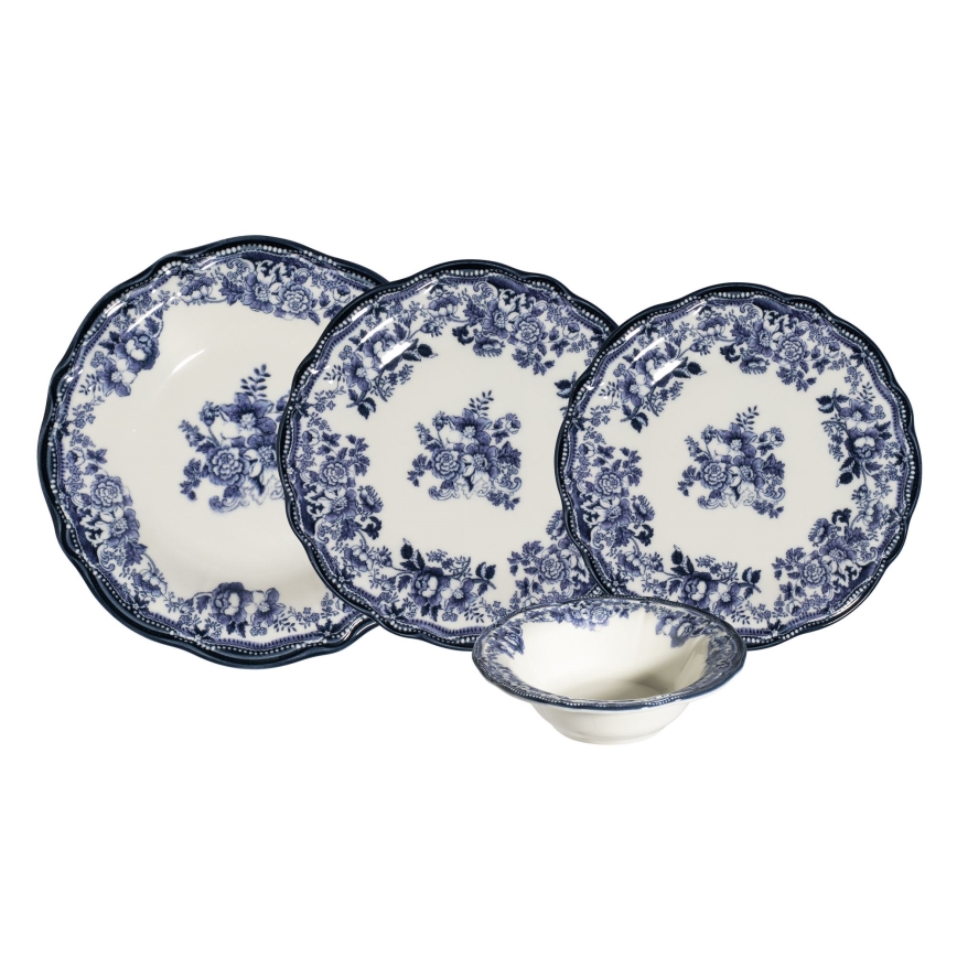 Jídelní sada 24 ks bílá/modrá/porcelán