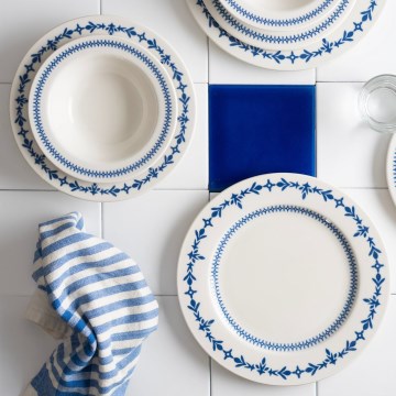 Jídelní sada 24 ks bílá/modrá/porcelán