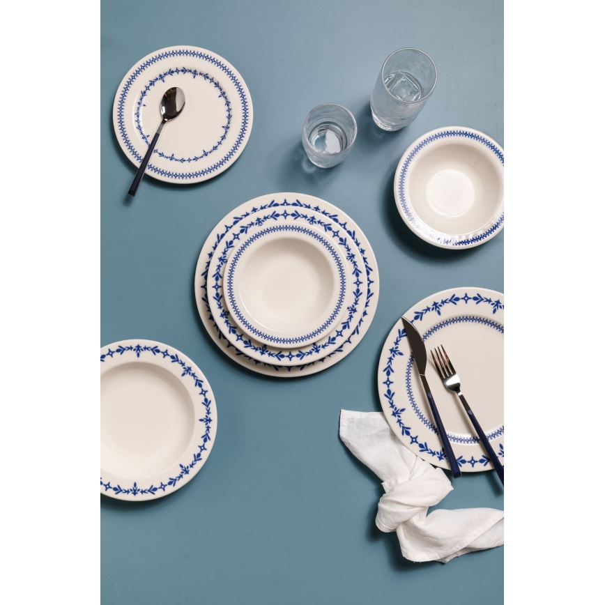Jídelní sada 24 ks bílá/modrá/porcelán