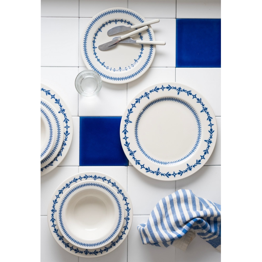 Jídelní sada 24 ks bílá/modrá/porcelán
