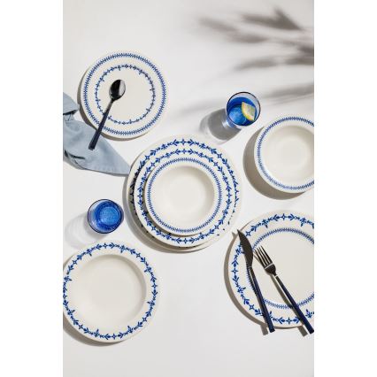 Jídelní sada 24 ks bílá/modrá/porcelán