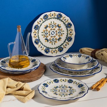 Jídelní sada 24 ks bílá/modrá/žlutá/porcelán