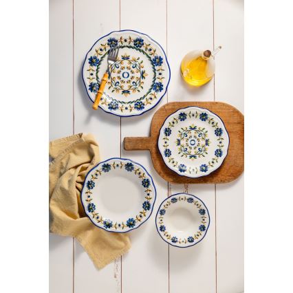 Jídelní sada 24 ks bílá/modrá/žlutá/porcelán