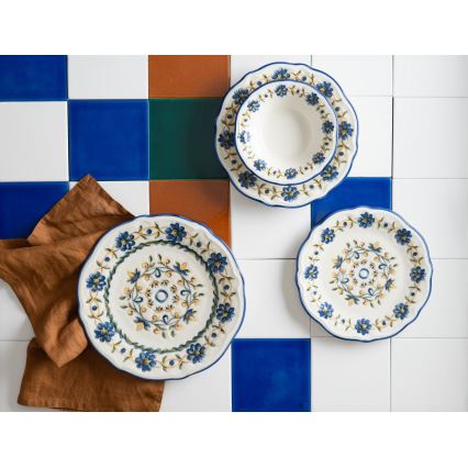Jídelní sada 24 ks bílá/modrá/žlutá/porcelán
