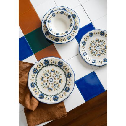 Jídelní sada 24 ks bílá/modrá/žlutá/porcelán