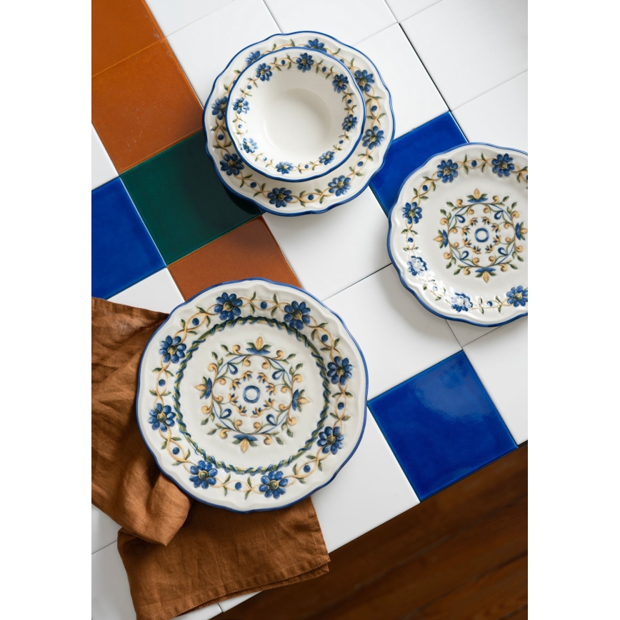Jídelní sada 24 ks bílá/modrá/žlutá/porcelán