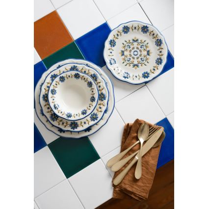 Jídelní sada 24 ks bílá/modrá/žlutá/porcelán